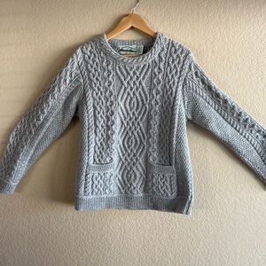 Aran Crafts Light Gray Cable Knit Sweater